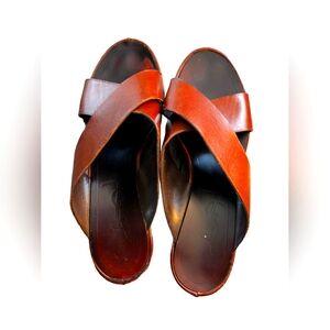 Yves Saint Laurent Brown Leather Slide Sandals